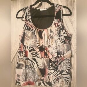 Zoe Pink Mesh Sleeveless Ruffle Top L